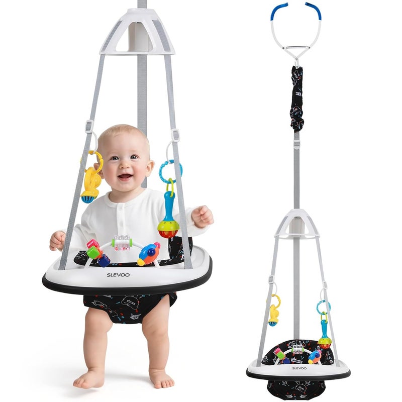Slevoo Baby Jumper, Baby Door Jumper with Bumper, Play Tray and Two Jingle Rattles, Quiet Bear - Image 1